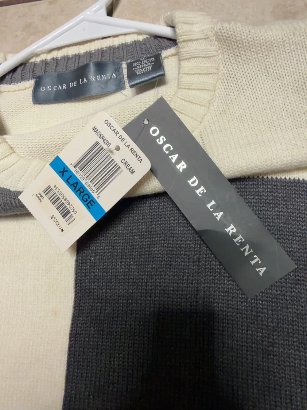 NWT Oscar de la Renta Colorblock Sweater XL Cozy Mr. Rogers Style
